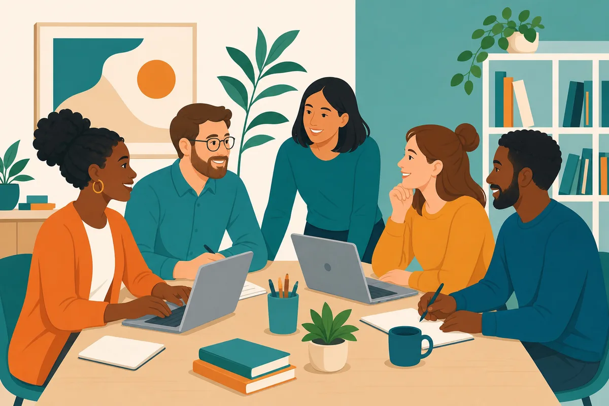 Equipo trabajando juntos en educación